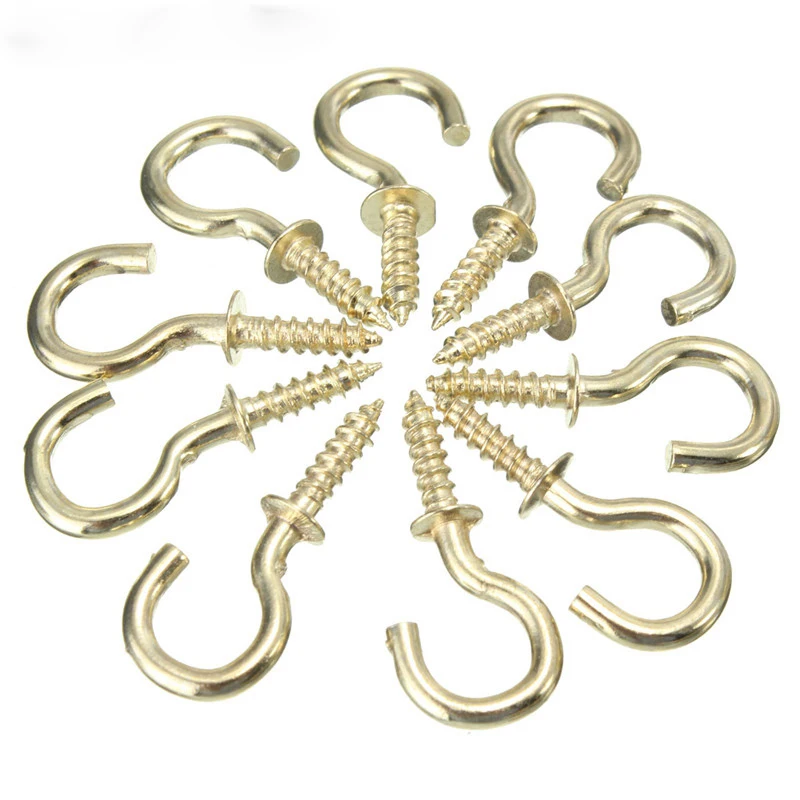 

Sainwin 20pcs/Lot 1/2 Inches Home Office Hardware Hooks Shouldered Screw Hanging Hat Clothes Peg Hanger Brass Plated Cup Hooks
