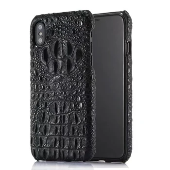 

New Handcrafted Genuine Cow Leather Crocodile Neck Pattern Phone Protective Cases for iPhone X High-end 3D Hard Back Cover Cases