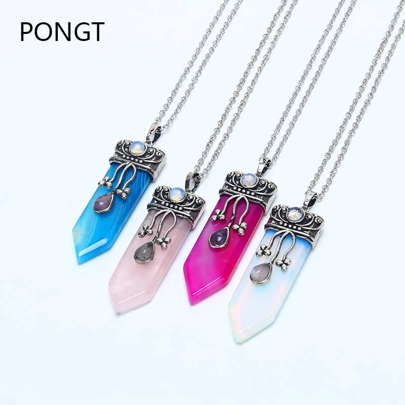 

Retro hot sale Purple stone labradorite fluorite opal obsidian necklace & pendants natural healing crystals sword stone pendant