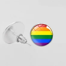LBGT Pride радужные серьги-гвоздики, круглые стеклянные серебряные серьги-гвоздики, серьги для геев, лесбиянок, транссексуалов, ювелирных аксессуаров