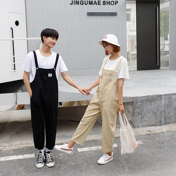 

New High Street Style Overalls Casual Wild Student Jumpsuits Japanese Retro Couple Fashion Suspenders
