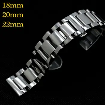 

Fashion 18/20/22mm Stainless Steel Band Strap Silver Bracelet Solid Links Deployment Buckle Push Button for Wrist Watch