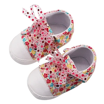 

Newborn Baby Shoes 2019 Infant first walkers Tollder Canvas Shoes Lace-up Floral Baby Girls Sneaker Toddler 0-18M