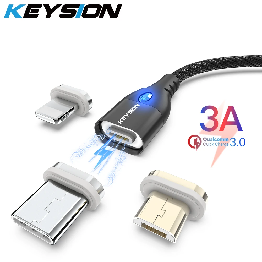 Магнитный кабель KEYSION 3A Micro usb type C кабель для iPhone 1 м Быстрая зарядка USB C Телефон магнитное зарядное устройство для samsung Xiaomi Cabo
