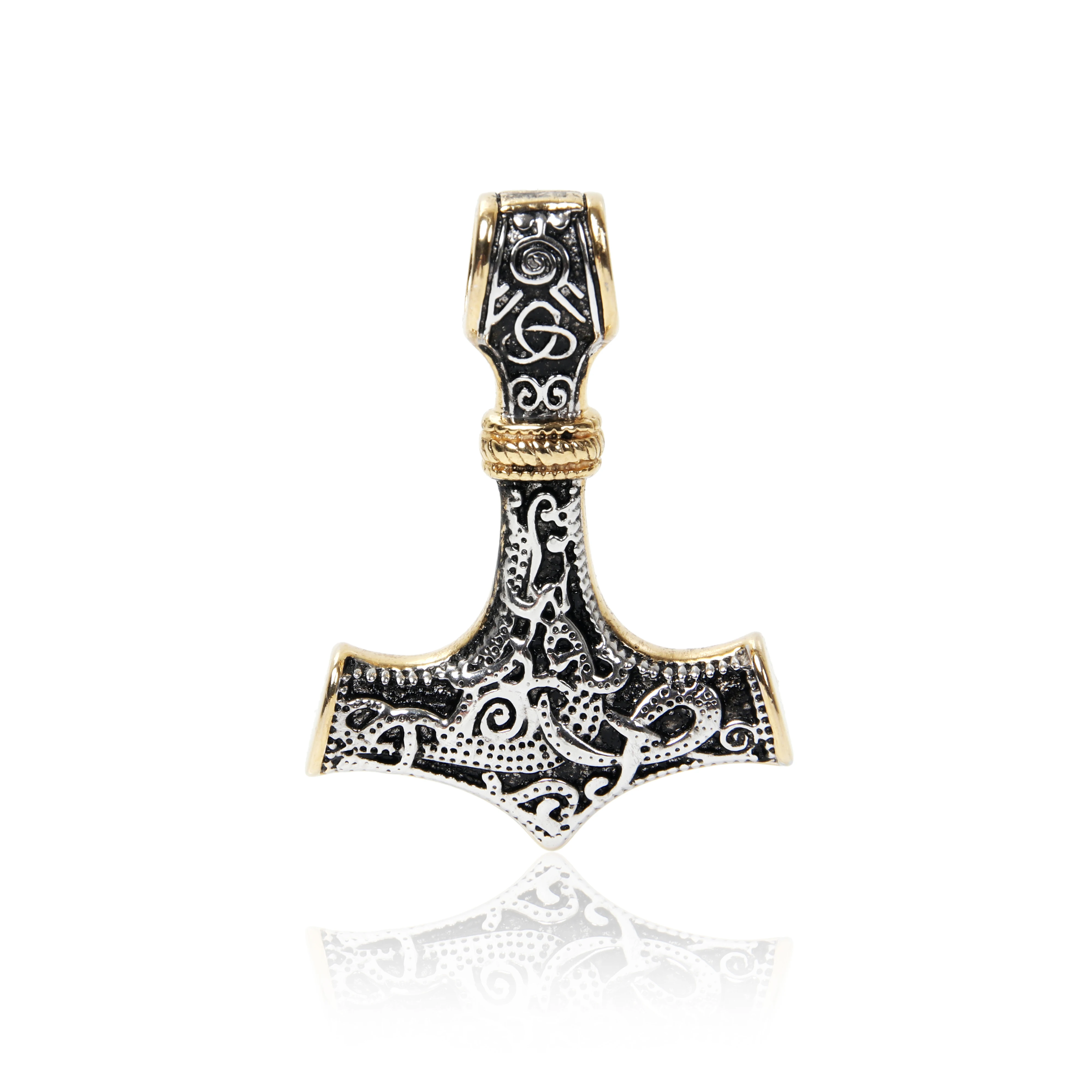 

925 sterling silver Norse Viking Thors' Hammer Mix Gold Necklace with cow leather necklace as gift