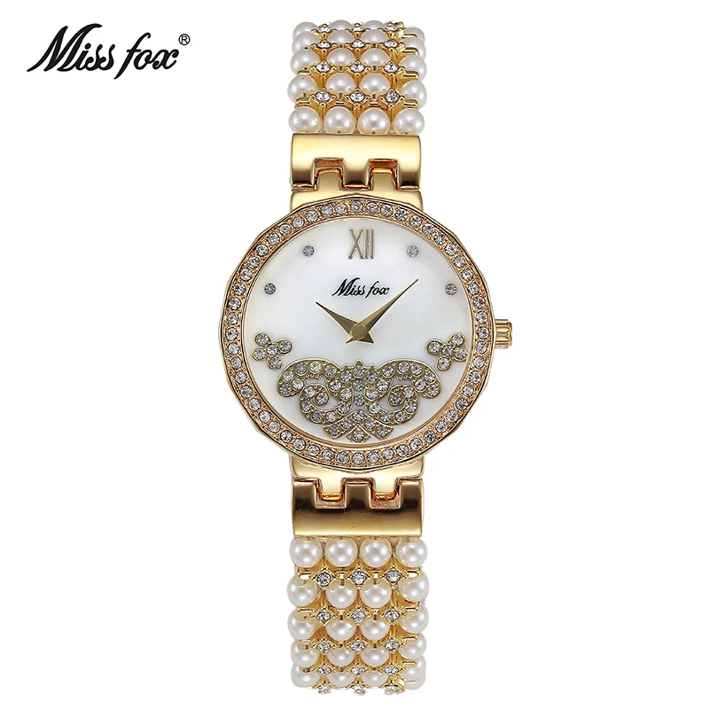 MissFox бабочка жемчуг часы модного бренда природа жемчужина небольшой MISSFOX женские часы подарок для девочки Uhr Relogio Feminino Dourado