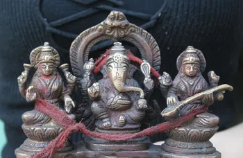 

wedding decoration old tibet Tantra budddhism pure bronze Elephant Jambhala Ganesha 3 buddha statue