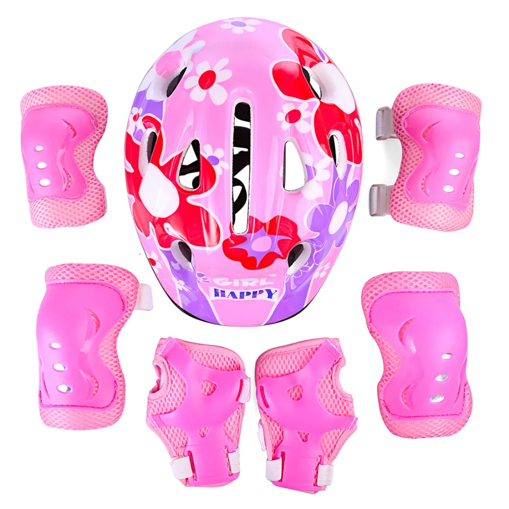 

iguardor 7Pcs Bicycle Helmet Ice Skates Balance Car Protective Gear Helmet Set for 5-13 Year-old Children - Pink
