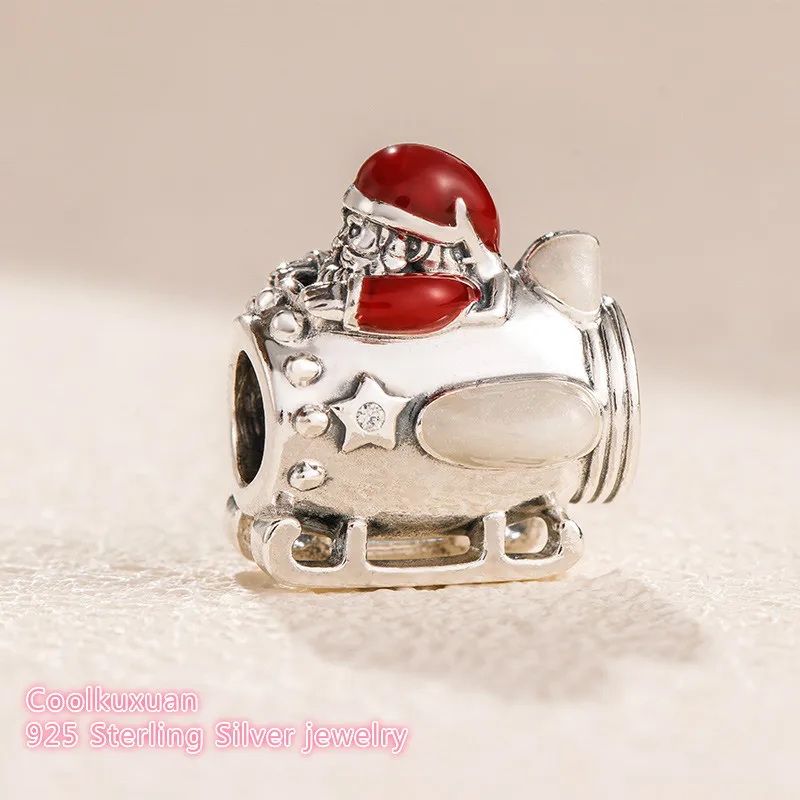 

100% 925 Sterling Silver Santa in Space Charm, Clear CZ & Multi-Colored Enamel Fit Original Brand Charms Bracelet 2018 winter