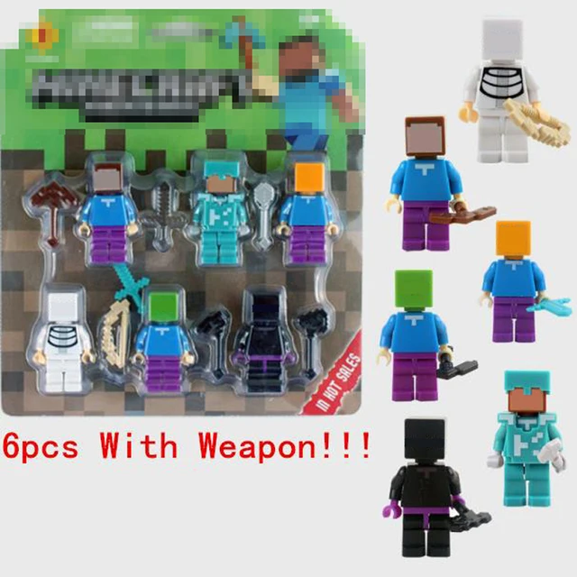 6pcs set minecraft figures toy minecraft blocks with weapon hanger 6pcs set minecraft figures toy minecraft blocks with weapon hanger action figure 3d model classic