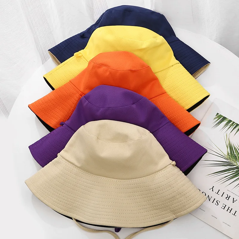 2021 New Summer Beach Sun Hats For Women Reversible Big Visor Sun Protection Bucket Hat With Windproof Rope Fishing Hip Hop Caps