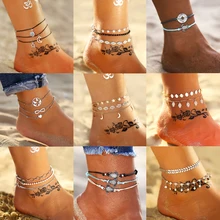 17 км Модный богемный DIY Серебряный ножной браслет набор для женщин новые золотые листья карта ножные браслеты браслет на ногу на босую ногу ювелирные изделия