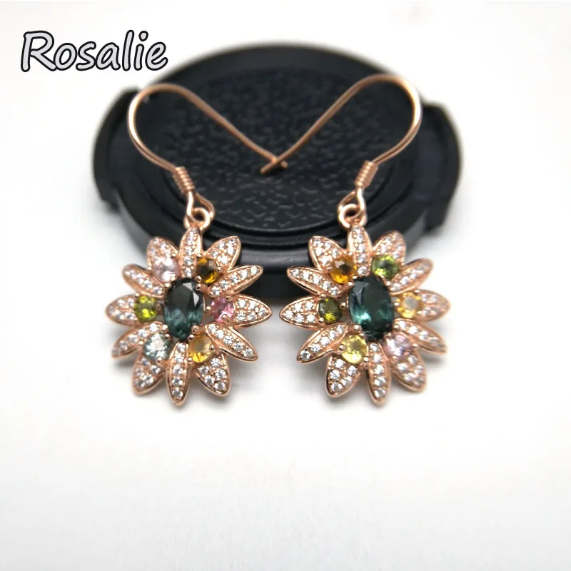 

Rosalie,Elegant Muticolor natural Tourmaline hook dangle Earrings 925 sterling silver for women birthday party with gift box