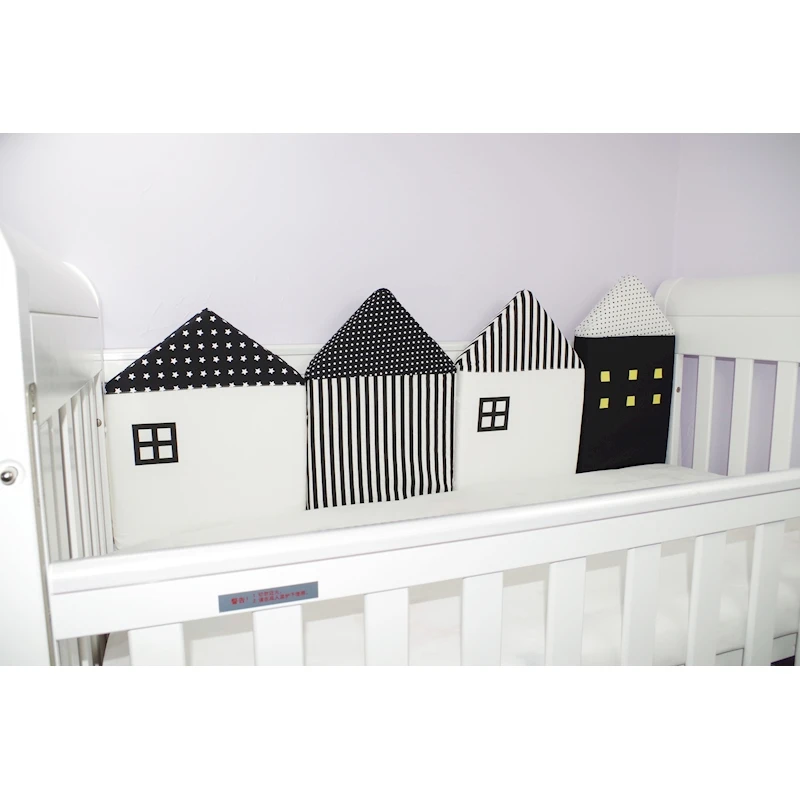 baby 4 pcs/set - Myudi Baby bed bumper little house pattern crib protection infant Cot Nursery bedding Toddler Bed Bedding Set