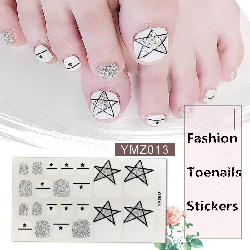 1 лист корейский стикер полное покрытие носок дизайн ногтей Блестящий стикер s полоса красные наконечники сверкающие наклейки ступни экологический маникюр - Цвет: YMZ013
