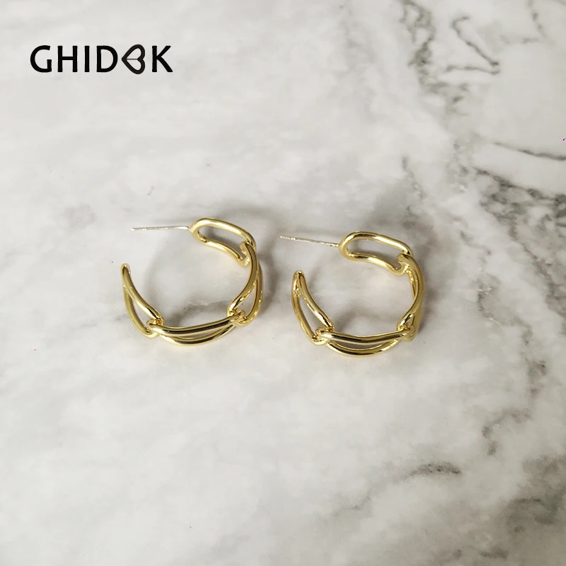 

GHIDBK Gold Silver Hollow Chain Circles Stud Earrings Women Handmade Statement Studs Minimalist Festival Earring Jewelry Gifts