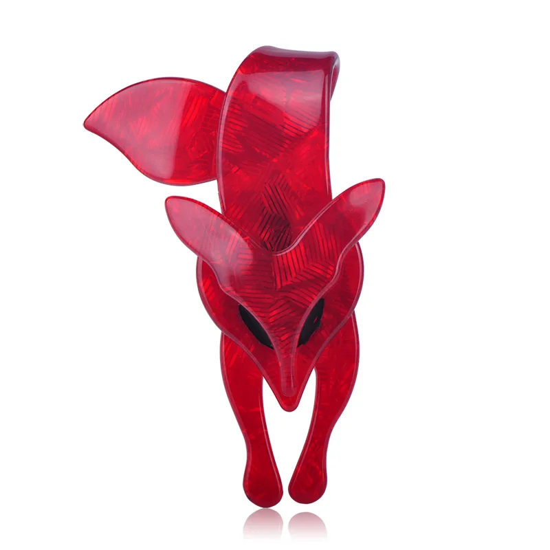 Fashion Flaming Fiery Red Fox Shape Brooch Striated Acrylic Jewelry For Lady Women Party Accessories Scarf Hat Bag Corsage Pins - Окраска металла: Red