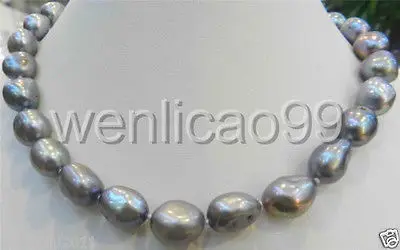 

NATURAL 11-13MM SILVER GRAY BAROQUE CULTURED PEARL NECKLACE 925 Silver clasp