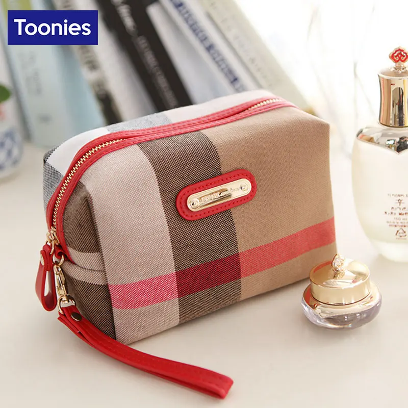 Cotton Canvas Cosmetic Bag Zipper Palid Classical Makeup Bag Travel Organizer Fashion Make Up