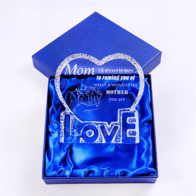 Gift for Mom Crystal Love Heart Present for Mother Laser Engraved Mom