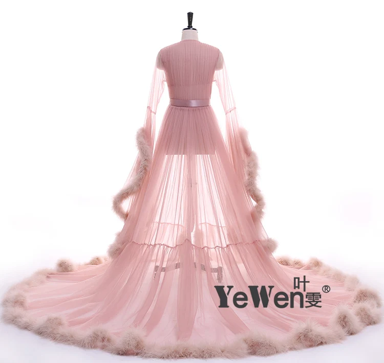 Vestido de festa, вечерние платья из тюля с длинным рукавом и перьями,, сексуальное розовое платье для выпускного вечера, платье для женщин, большие размеры
