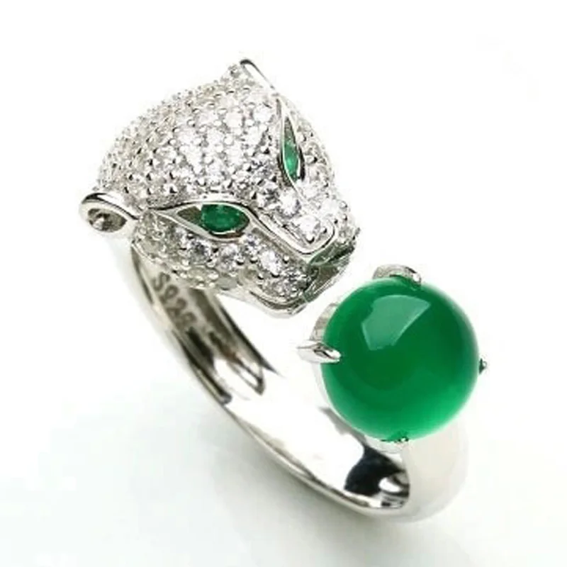 

New Fashion 925 Sterling Silver Animal Rings For Girl Women Crystal Rhinestone Head Leopard Open Rings Fine Jewelry Best Gifts