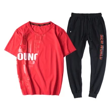 2019 Summer Fashion Men's Sets Short Sleeve T Shirts + Drawstring Sweat Pants Two Pieces Sets Casual Tracksuit Set Sportswears