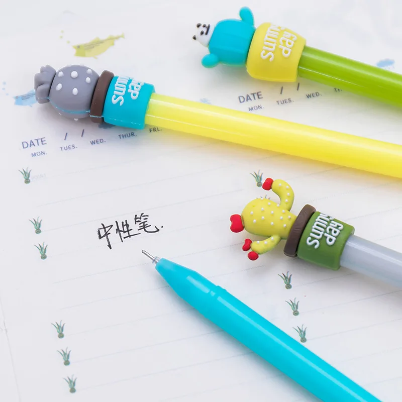 4PCS Sunny day Cactus potting gel pen Succulent plants black ink pens 0.5mm nib syring refill Stationery school supplies 04125