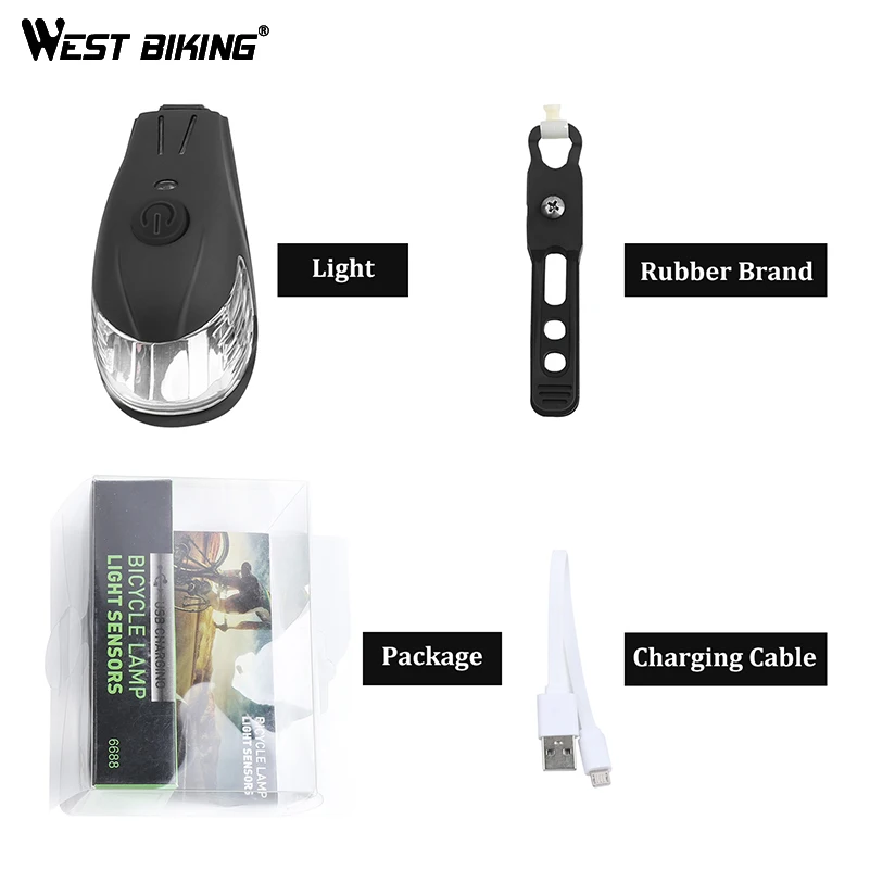 WEST BIKING Bicycle Light Induction Waterproof Mini Flashlight Handlebar USB Charging Smart Sensor Safety Bike Front Headlights