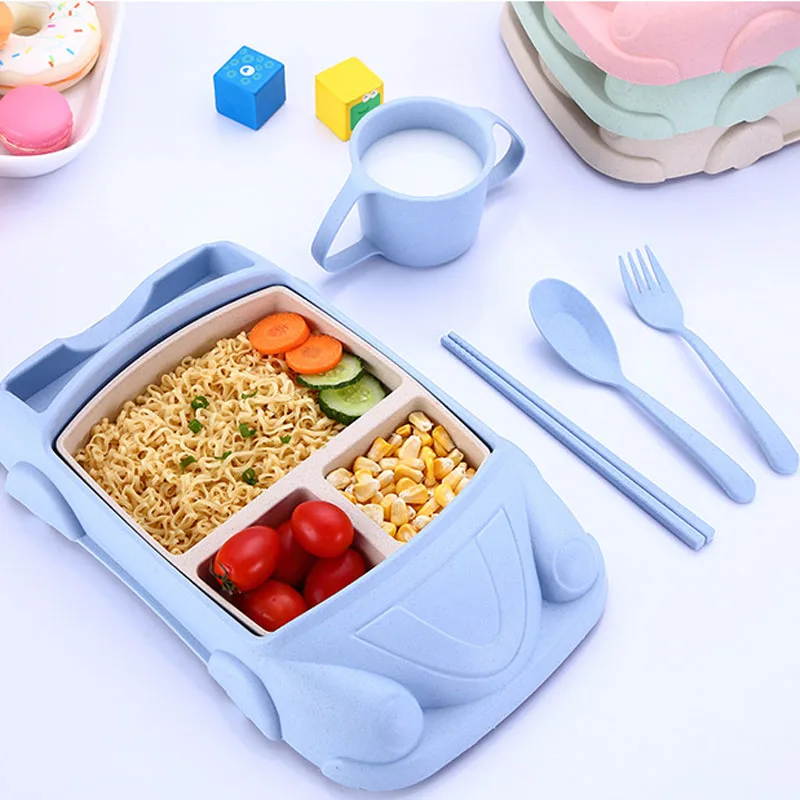 5Pc Baby Food Containers Bamboo Fiber Infant training dishes Baby