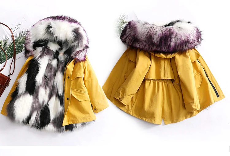 Зимняя детская одежда пальто с искусственным мехом для девочек куртки с капюшоном для девочек и мальчиков теплое пальто с искусственным мехом верхняя одежда, парки