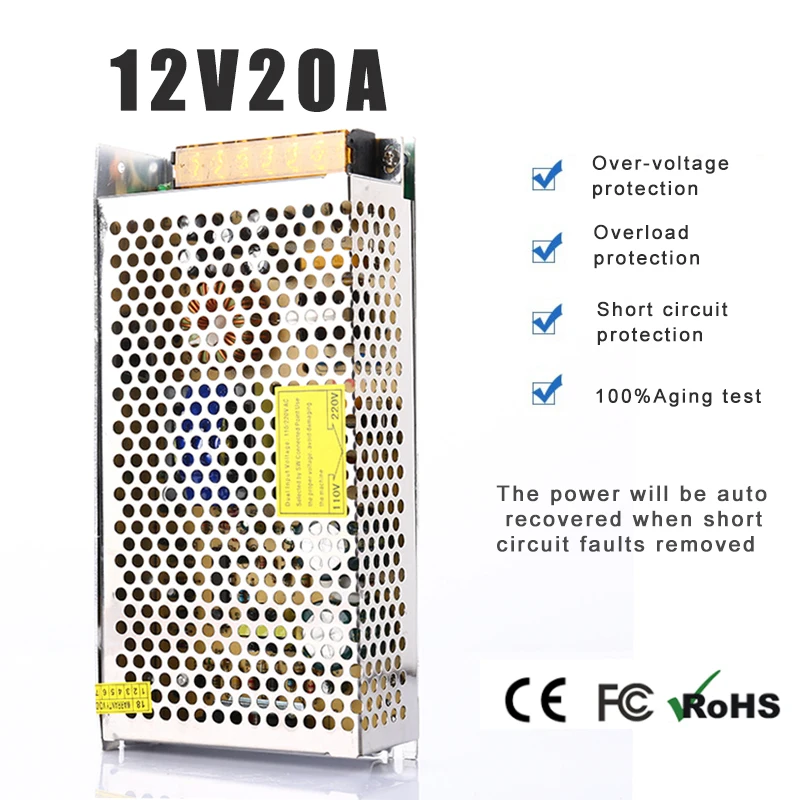 AC100V-240V переменного тока в постоянный 12V20A 240 w Напряжение трансформаторный блок Питание для светодиодный полосы светодиодный управления Светодиодный выключатель светодиодный дисплей