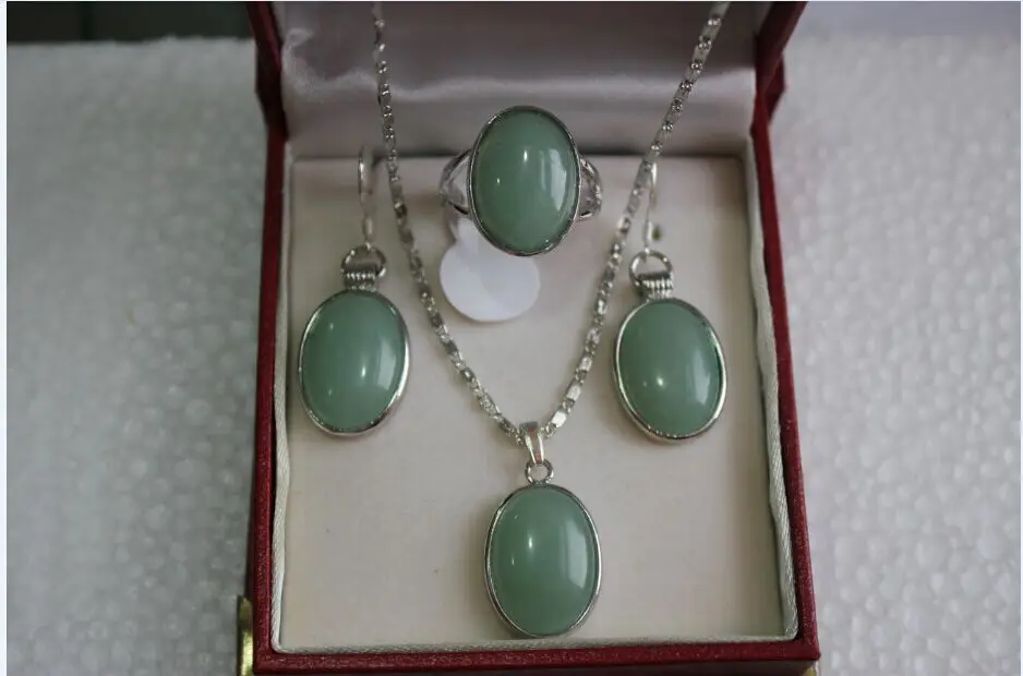 

wholesale nice jewelry green jade pendant earrings & ring(#7.8.9) jewelry sets 5.31