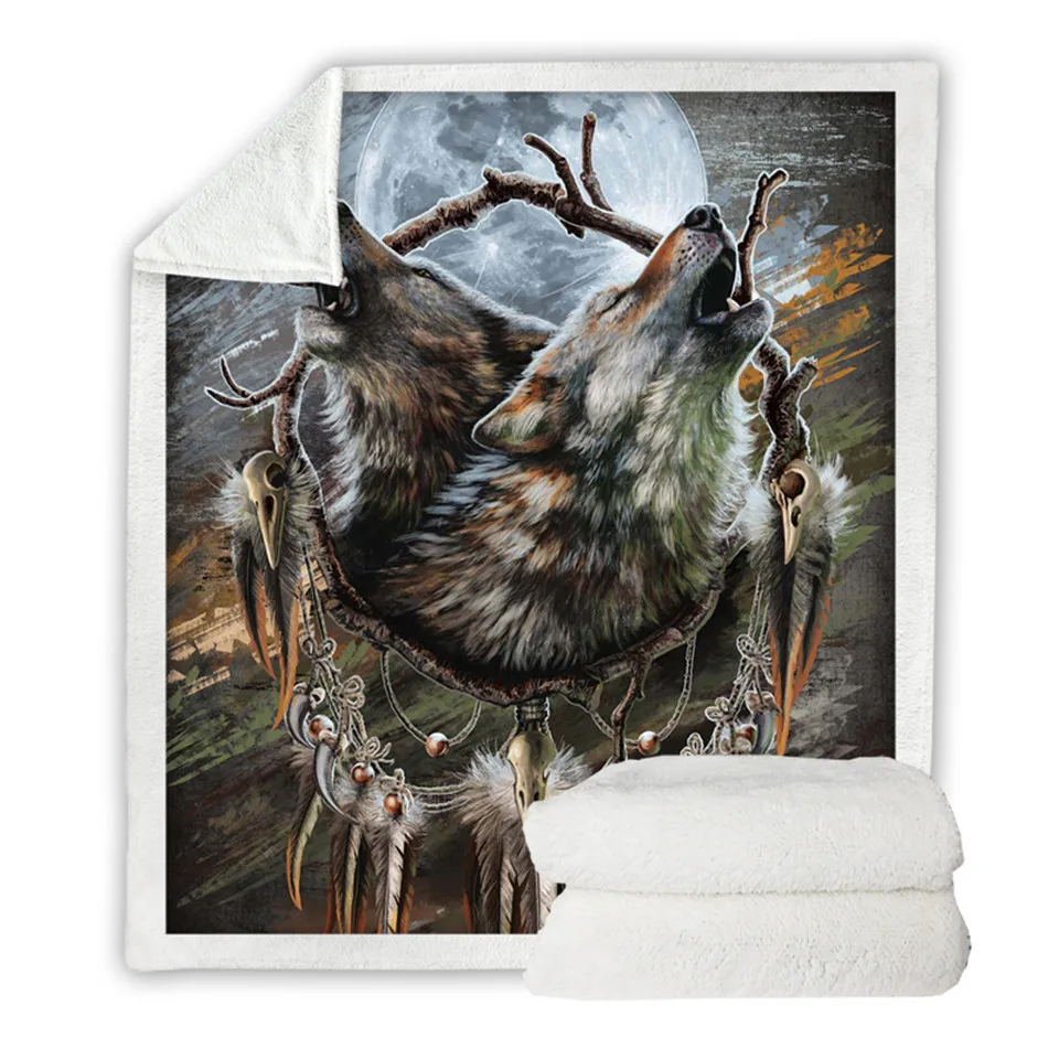 3D Wolf Microfiber Warm Bed Blanket Vivid Animal Printed Throw Blanket