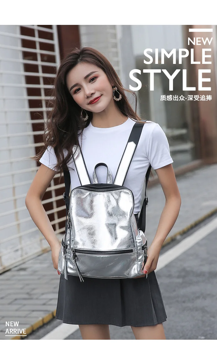 Новая модная летняя индивидуальная Корейская версия серебряной отражающей трендовой женской сумки через плечо с несколькими карманами глянцевый рюкзак