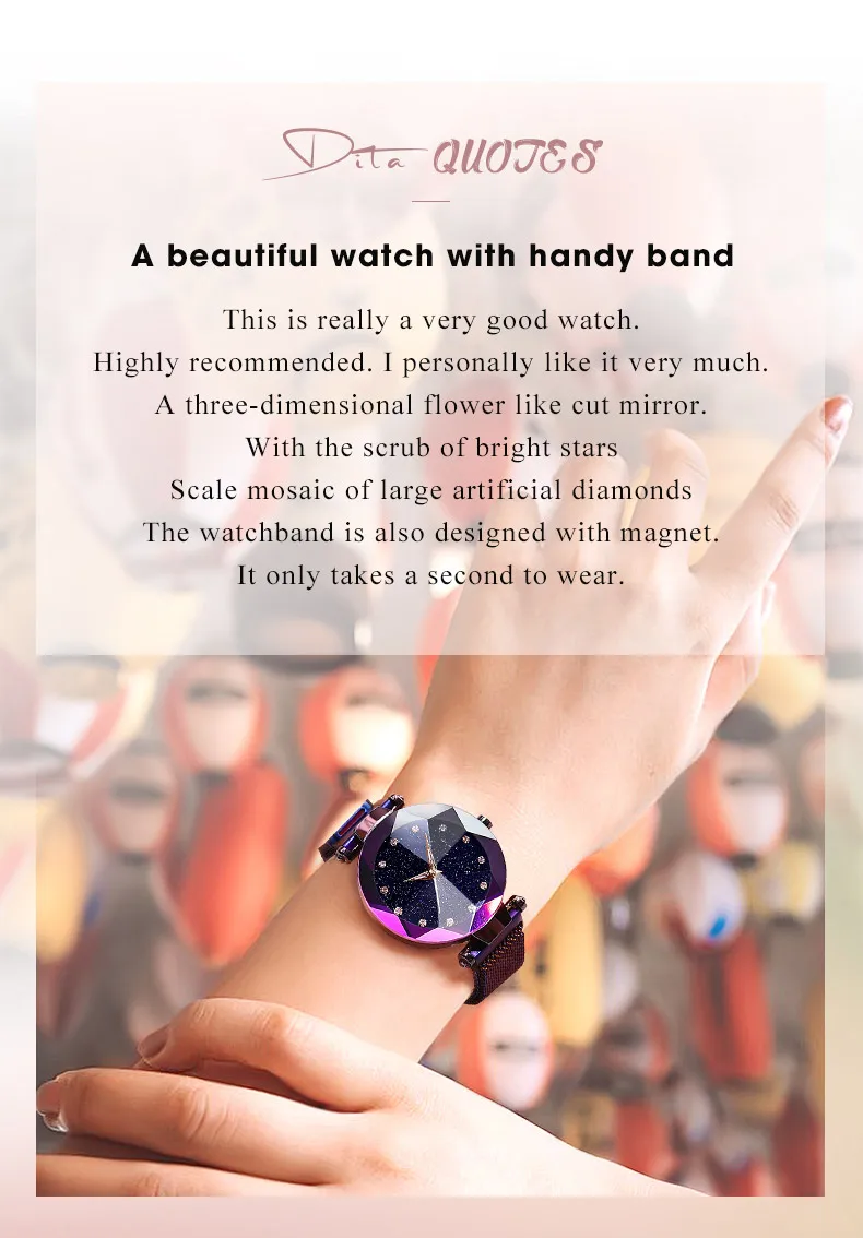 Лидер продаж 2019 для amazon фиолетовый алмаз Магнитная relojes de mujer женские ручной наручный браслет, ремешок