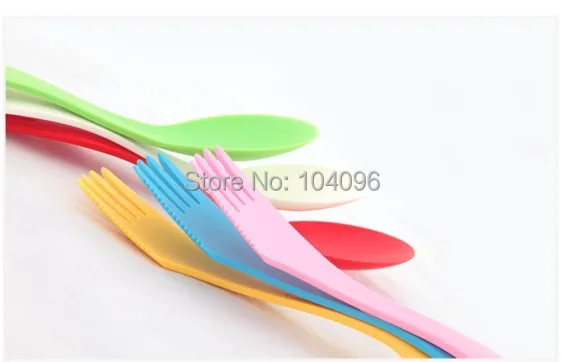 DHL 204 шт пластиковые ложки вилка-открытый spork 6 цветов