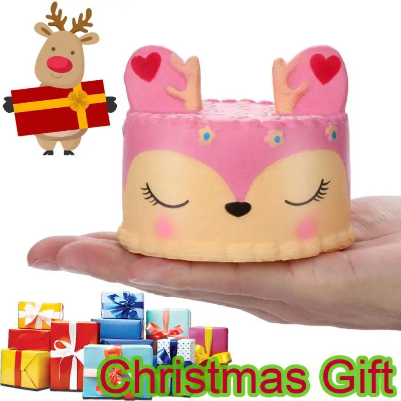 

2019 Adorable Christmas Pink Deer Cake Slow Rising Fruit Scented Stress Relief Toys smooshy mushy food squishy cute squishy F1