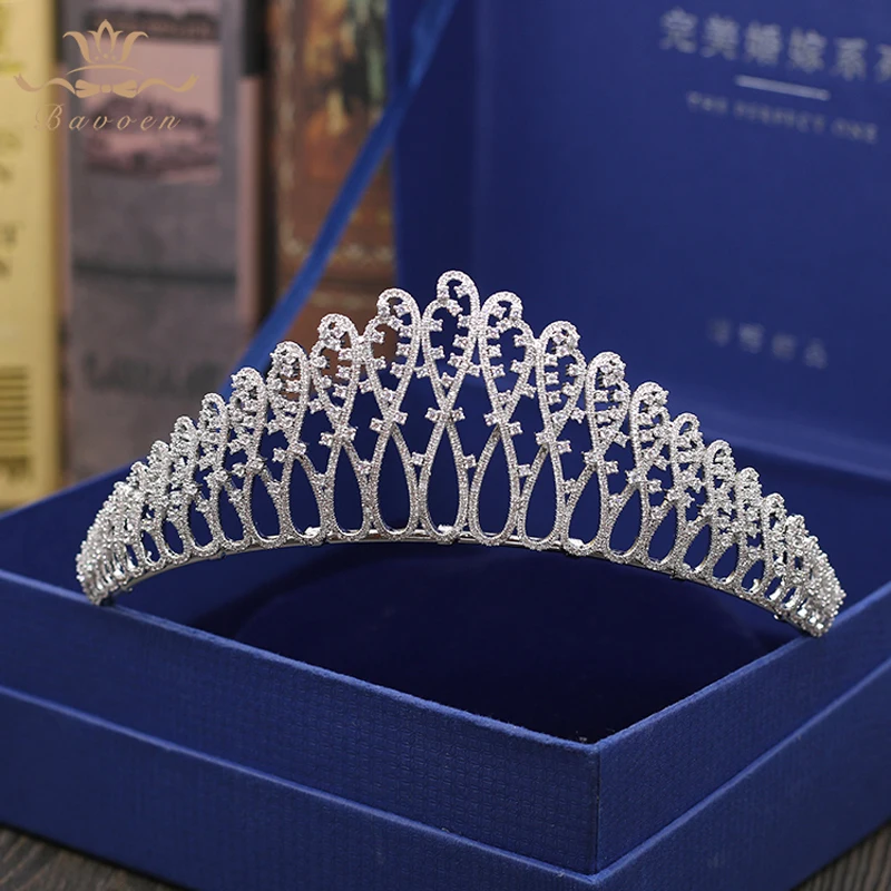 

Bavoen High Quality Sparking Brides Tiaras Crowns 4A Zircon Brides Headpieces Sparkling Crystal Wedding Hair Accessories