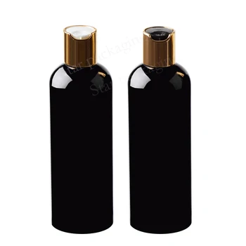 

30pcs 300ml black empty gold disc top cosmetic PET lotion bottles 300cc shampoo gel plastic bottle Liquid travel soap bottle