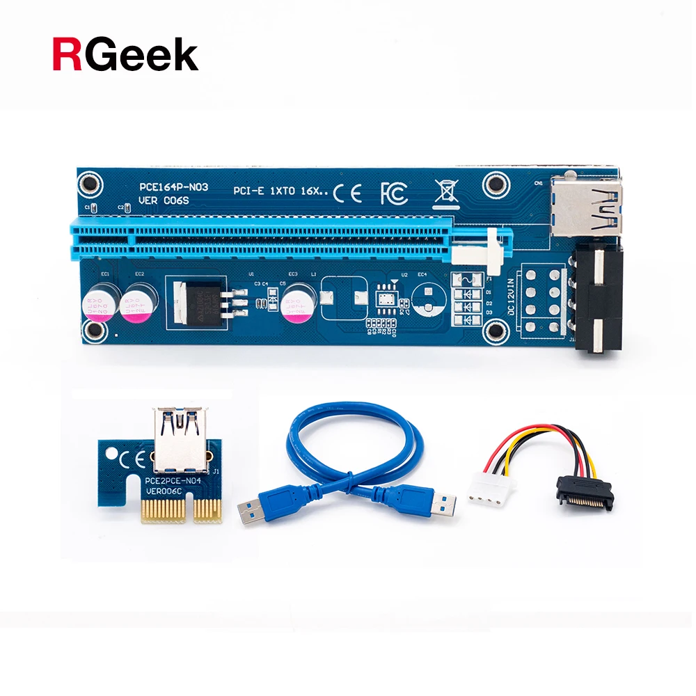 Blue 60cm PCI-E extender PCI Express Riser Card 1x to 16x USB 3.0 SATA to 4Pin IDE Molex Power for BTC Mining Miner