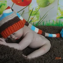 Ручной работы в полоску для малышей шапка крючком Эльф шляпа наряд для фото новорожденных на заказ