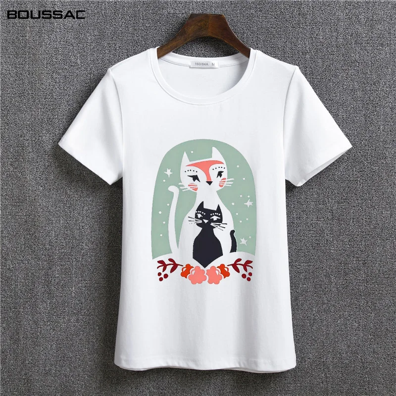

Harajuku White T Shirt Women Tops Punk Cartoon Cat Face Flower Print Tee Shirt Femme T-shirt Casual Tee Shirt O-neck Cotton Tops