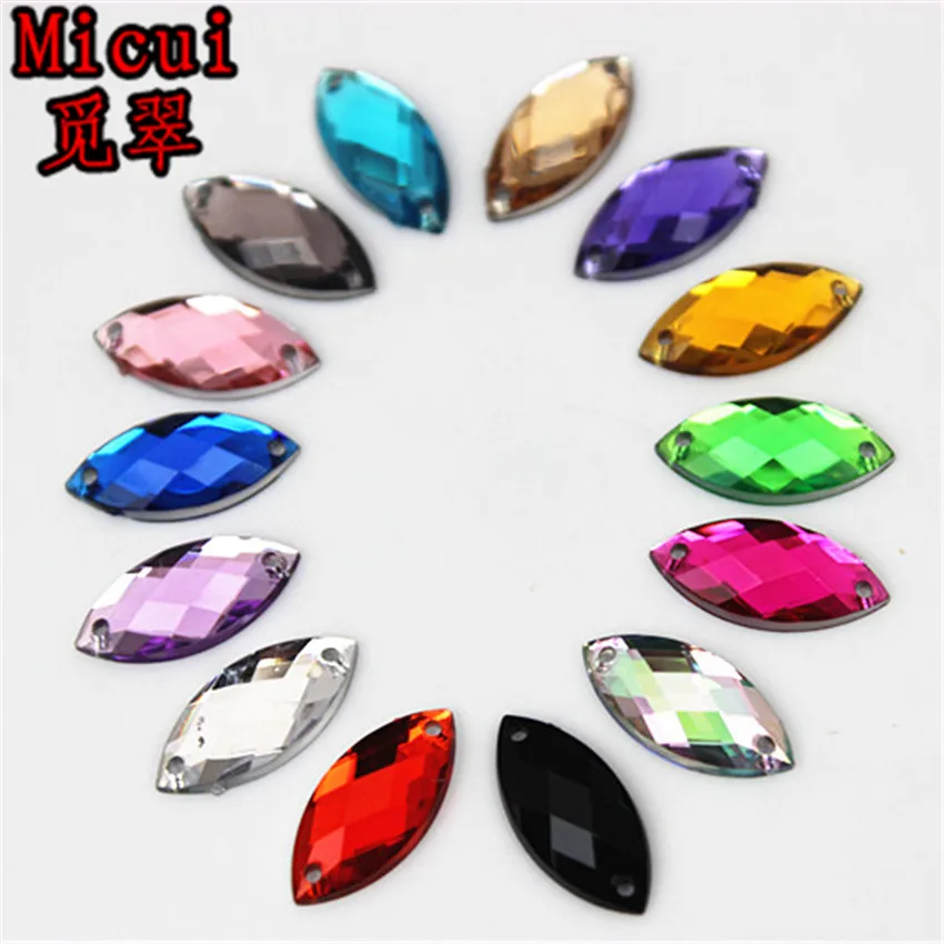 Micui 100pcs 7x15mm Horse Eye Acryl Rhinestones Colorful Acrylic Sewing