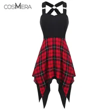 CosMera Sweetheart Neck Tartan Print Insert Asymmetrical Women Dress Casual Sleeveless Summer Beach Dress Sexy Club Party Dress