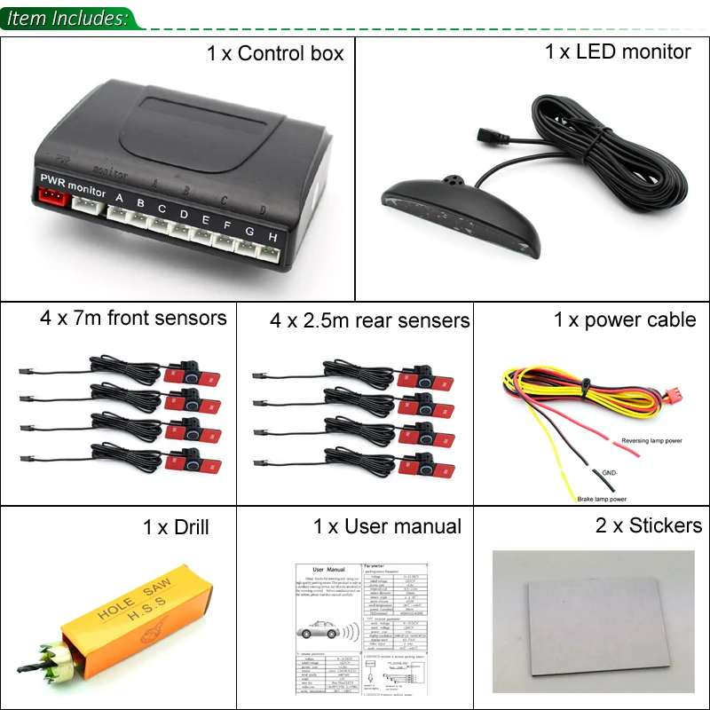 Автомобильные Датчики парковки 8 датчиков 13 мм плоские Датчики парковки 4 передние 4 задние+ ЖК-дисплей+ голосовая сигнализация парковочный радар заднего хода
