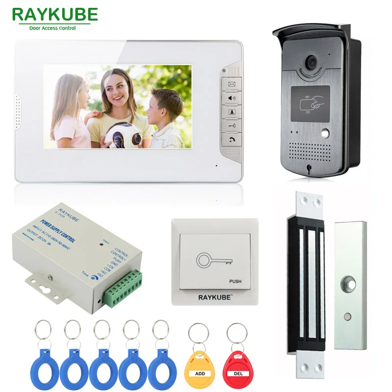 RAYKUBE RFID система контроля допуска к двери с видео дверной телефон Электрический дверной замок RFID считыватель Домашняя безопасность полный комплект - Цвет: R180MI