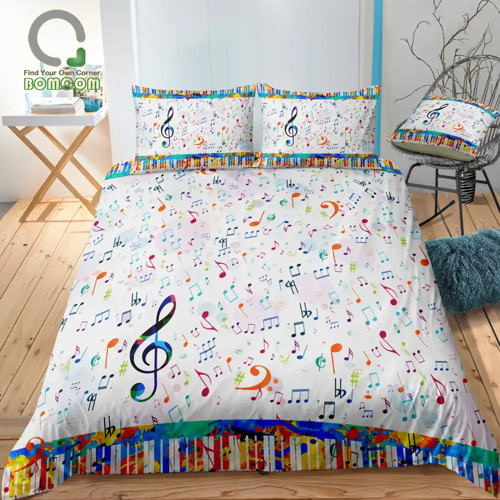 Bomcom 3d Digital Printing Bedding Set Colorful Piano Keyboard Music Note Treble Clef 3 Pieces Duvet Cover Sets 100 Microfiber Bedding Sets Aliexpress