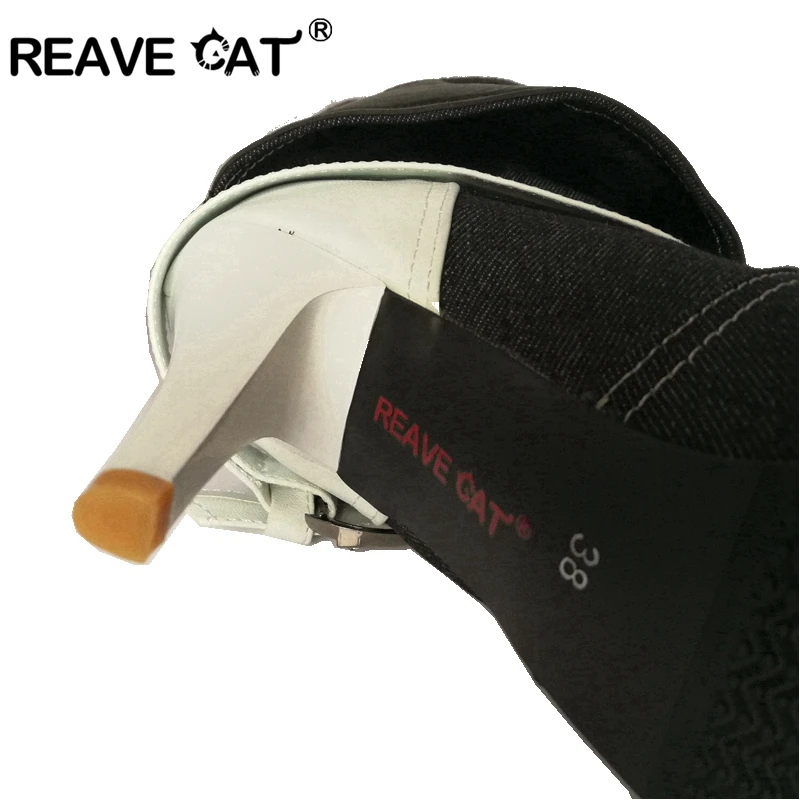Женские джинсовые сапоги до колена REAVE CAT зимние из джинсовой ткани с острым