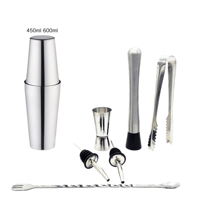 8pc 450ml 600m lStainless Steel Cocktail Shaker Mixer Bartender Double